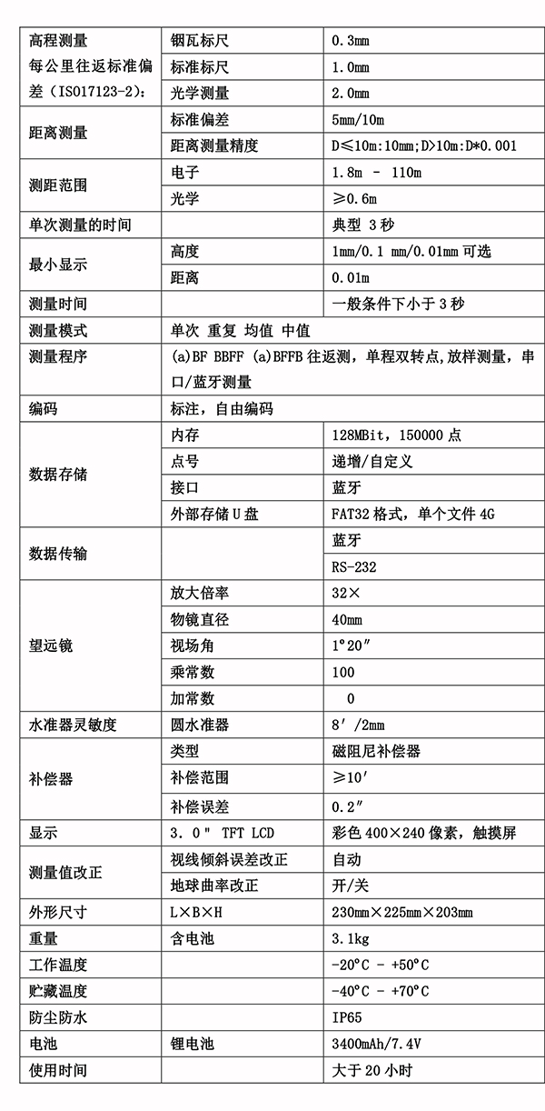 南方測(cè)繪DL-2003A電子水準(zhǔn)儀技術(shù)參數(shù)